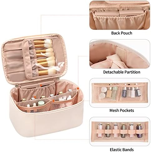 OCHEAL Makeup Bag, Portable Cosmetic Bag, Large Capacity Travel Makeup Case Organizer, Black Makeup Bags For Women Toiletry Bag for Girls Traveling With Handle and Divider