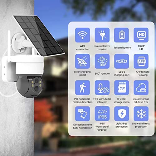 Rengu Outdoor Solar Wireless Security Camera, Weatherproof 1080P HD WiFi Security Camera APP Remote View Panoramic View for Outdoor
