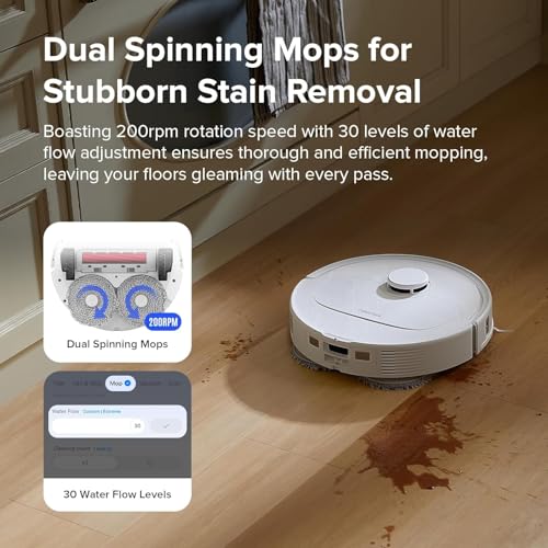 roborock Qrevo S Robot Vacuum and Mop, Self-Drying, Auto Mop Washing, 7000Pa Suction, Self-Emptying & Refilling, 10mm Mop Lifting, 200RPM Spinning Mops, Smart Obstacle Avoidance