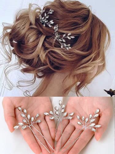 TERRIFI Crystal Bride Wedding Hair Pins Rhinstones Bridal Hair Accessories Head Piece for Women and Girls, Pack of 3,Silver