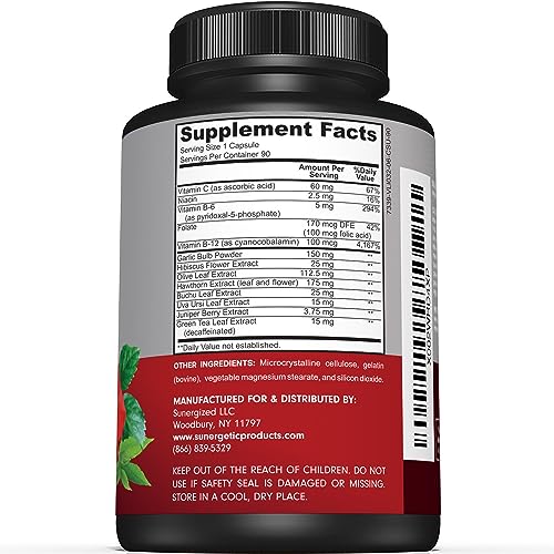 Sunergetic Premium Blood Pressure Support Supplement with Garlic, Hawthorn & Hibiscus - 90 Capsules