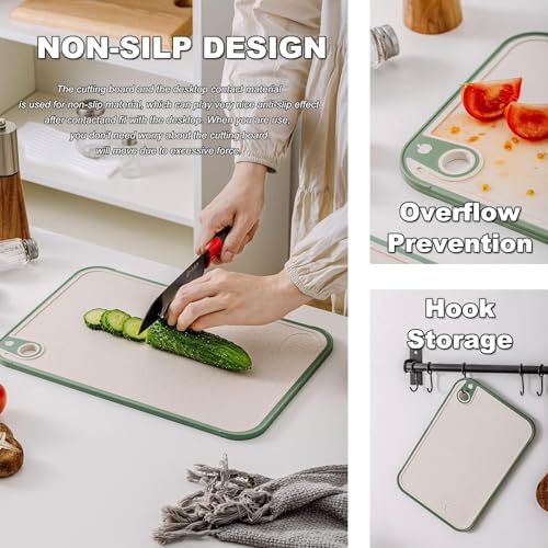 X spring Kitchen Chopping Board, Wheat Straw Cutting Board Set of 3, Non-Slip Cutting Sheets, Tool Kitchen Cook Supplies, Strap Hole Easy Hanging, Kitchen Cutting Board Set for Meat, Veggies, Fruits