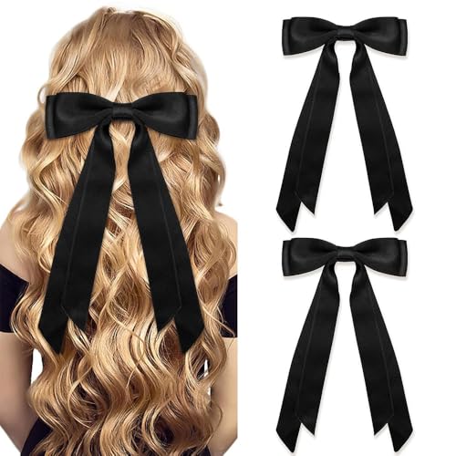 EOMECUIGAO Hair Bows for Women Girl, 3Pcs Bow Hair Clips, Women Satin Hair Ribbon With Long Tails