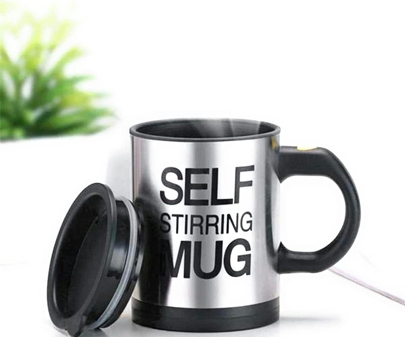 Self Stirring Mug- Reusable Auto Mixing Cup with Travel Lid for Protein Mix, Bulletproof Coffee, Chocolate Milk, Hot Cocoa (GREEN)