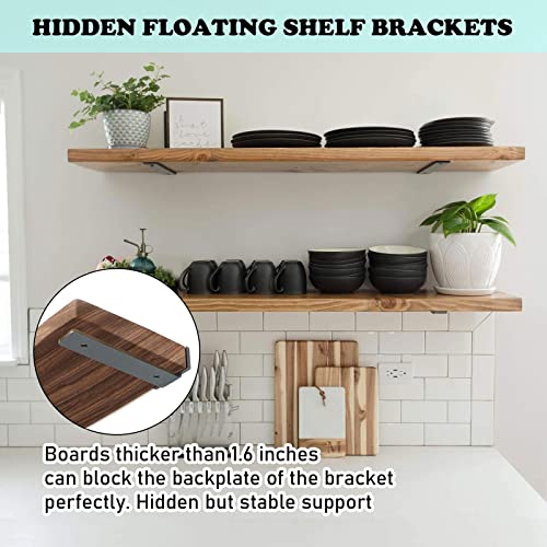 YMDparts Heavy Duty Blind Shelf Brackets, 5mm Thick Rustic for Custom Wood Shelves, 12 Inch Solid Steel Black With Hardware Needed (6Pcs)