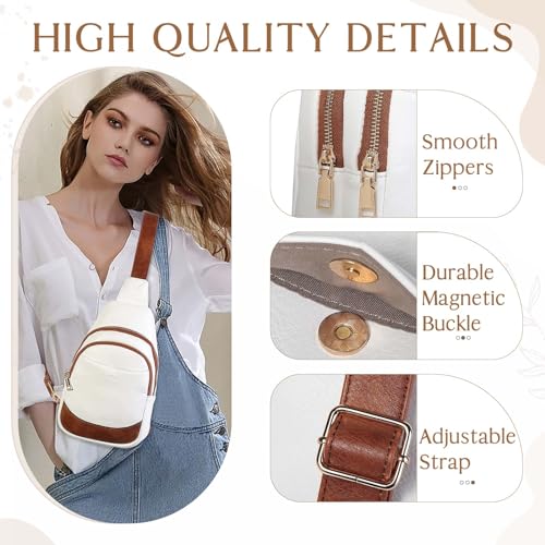 RAVUO Sling Bag for Women, Water Resistant Small Crossbody Chest Bag Trendy with Adjustable Strap Faux Leather Fanny Pack Backpack for Travel Sport Hiking