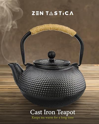 Cast Iron Teapot Gift Set Japanese Style (6pcs)â€“Stovetop Safe with Infuser,Lifter&Clothâ€“Durable Loose Leaf Kettle&Cups for Home,Camping,Outdoor Useâ€“Traditional Asian Tea Set