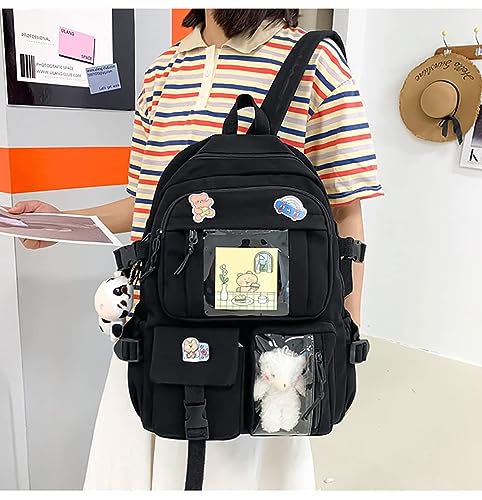 School bag, school bag leisure backpack middle school student laptop backpack, waterproof backpack, suitable as school bag, accessories plush pendant