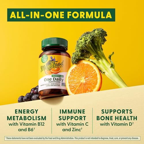 MegaFood Women's 40+ One Daily Multivitamin for Women with Vitamin B12, Vitamin B6, Vitamin C, Vitamin D, Zinc & Iron - Plus Real Food - Immune Support - Bone Health - Non-GMO - Vegetarian - 60 Tabs