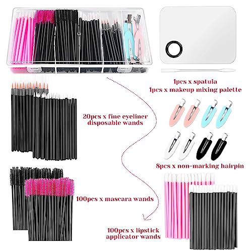 Vineen YHOME 230PCS Disposable Makeup Applicators Kit - Artist Supplies With Lip Brushes, Eyeliner Brushes, Mascara Wands, Hair Clips and Storage Box