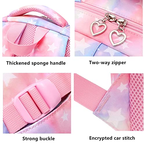 Azonee 3Pcs Colorful Star Prints Backpack Sets, Kids Bookbag Primary School Middle School Daypack Elementary Students Knapsack for Girls (Pink)