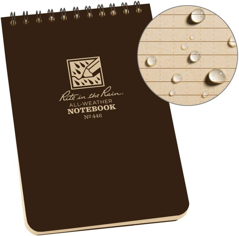 Rite In The Rain Weatherproof Top Spiral Notebook, 10.2 cm x 15.2 cm, Green Cover, Universal Pattern, 3 Pack (No. 946-3) - 1 Pack Brown