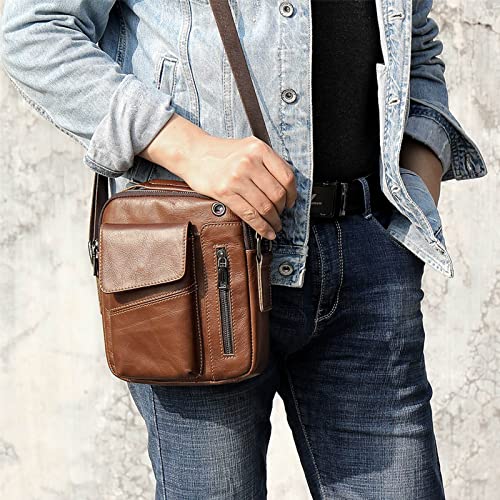 Harroo Shoulder Pack, Crossbody Bag for Men, Men Vintage Leather Shoulder Bag Outdoor Sports Travel Crossbody Bag Handbag Casual Bag Packï¼ˆBrownï¼‰