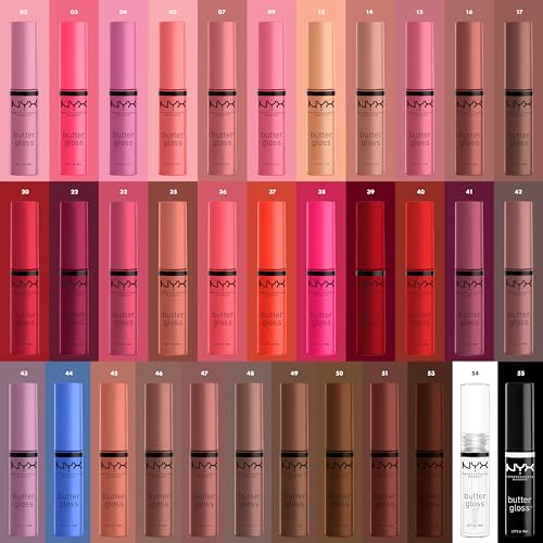 NYX PROFESSIONAL MAKEUP Butter Gloss, Non-Sticky Lip Gloss, Buttery Soft, Silky Smooth and Creamy, Sheer to Medium Coverage - Shade: Praline (Deep Nude)