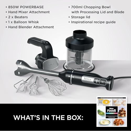 Ninja Foodi 3-in-1 Hand Blender, Mixer & Chopper [CI100ME], 850W, Silver/black