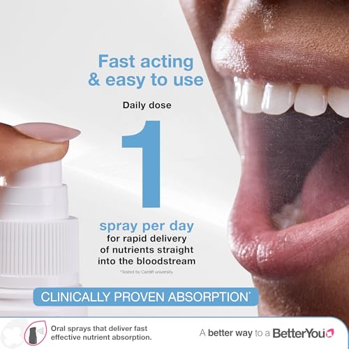 BetterYou Vitamin D 1000 IU Oral Spray, Fast Acting Vitamin D3 Supplement for Long Term Daily Use, Helps Maintain Vitamin D Levels, 3-Month Supply, Natural Peppermint Flavour, Made in The UK