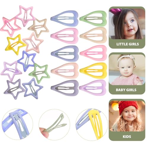 STAYOUNG 40 Piececs Snap Hair Clips Set - Star Heart Hairpins Colorful Non-Slip Metal Hairpins - Delightful Hair Accessories for Women and Girls Hair Accessories