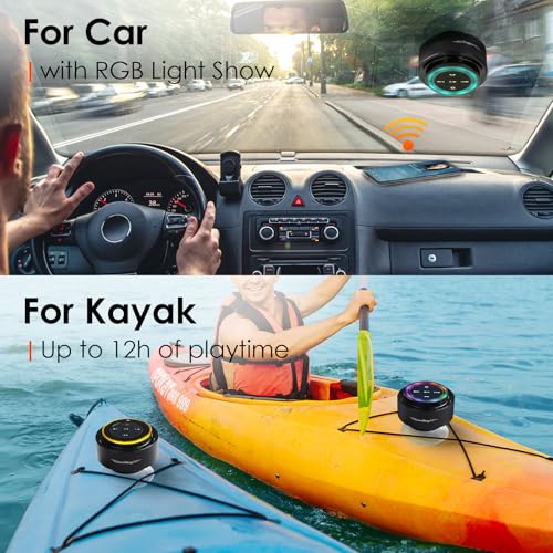 XLEADER Shower Speaker, Certified IPX7 Waterproof Bluetooth Wireless Speaker with Lights, Suction Cup and Mic for Bathroom, Crystal Sound&Bass, 12H Playtime, Ideal Electronic Gift