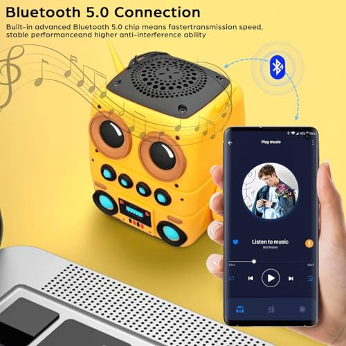 Cartoon Mini Bluetooth Speaker, Small Bluetooth 5.0 Speaker IP65 Wireless Bluetooth Mini Speaker Cute Robot Portable Wireless Speaker Miniature Wireless Robot Speaker for Home Camping Beach Outdoor
