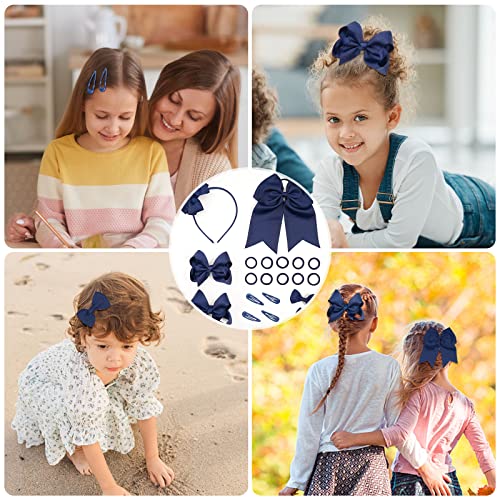 Bekecidi Hair Accessories Set, 20 Pieces Bow Hair Clips, Headband, Hair Tie, Hairpins, Rubber Bands in 5 Colors for Girls Kids (NavyBlue)