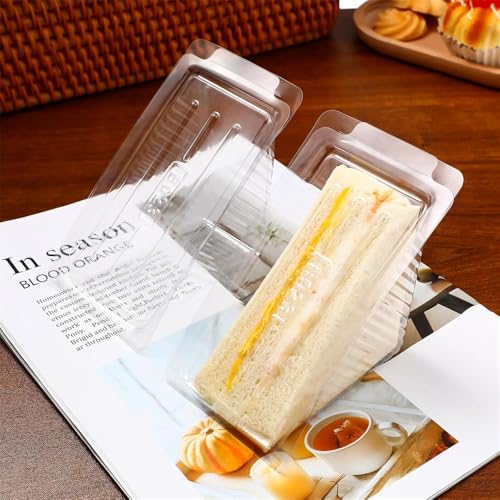 Azonee Clear Sandwich Packing Boxes, Triangle Food Containers for Sandwiches, Cakes, Desserts, and Hamburgers, Take Out Containers, 50pcs