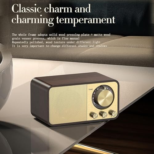 Saraele Wooden Wireless BT5.0 Wooden Classic Home Radio Speaker Vintage Bluetooth Speaker Walnut Classic Home FM Radio Subwoofer TF Card AUX Small Audio USB Port JY-66