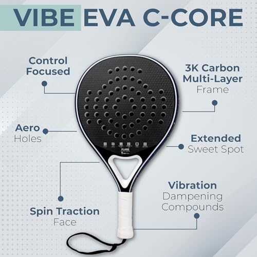 VIBEPADEL Flare Padel Racket Intermediate Beginner for Control, Forgiveness and Versatility | Padel Rackets for Adults with Carbon Frame and VIBE EVA C-CORE | Paddle Tennis Racket