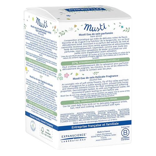 Mustela Musti Eau de Soin Parfumee - Delicate Fragrance for Boys & Girls - with Chamomile & Honey Extracts - AlcoholFree - 50ml