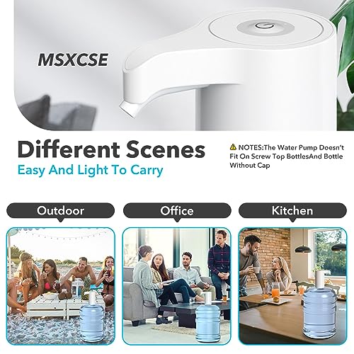 Msxcse Electric Water Bottle Pump, USB Charging Dispenser, Universal Pump for 5 Gallon Jugs, Portable Dispenser for Home & Camping (White)