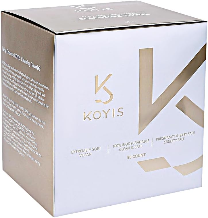 KOYIS Face Towels Disposable Biodegradable Dry Wipes for Sensitive Skin,Plant Long Fiber Facial Towels for Washing Face,Skincare and Makeup Remover,With Dust-proof Magnetic Cover,30x25 CM (58 Count)
