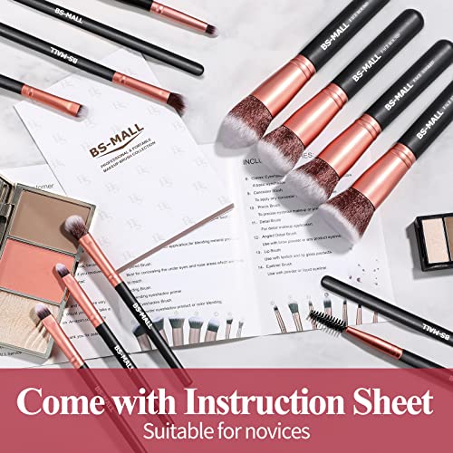 BS-MALL Makeup Brushes Premium Synthetic Foundation Powder Concealers Eye Shadows Makeup 14 Pcs Brush Set, Rose Golden, 1 Count