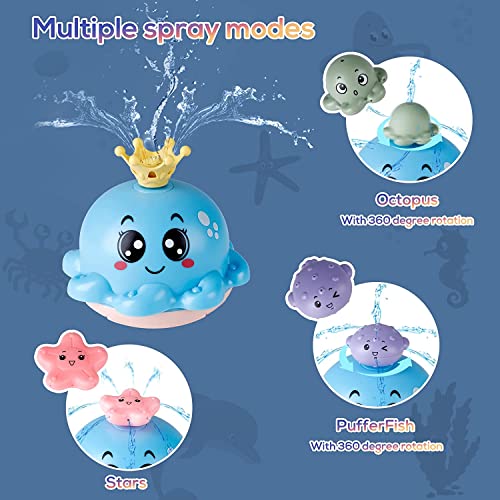 SYOSI Baby Bath Toy With 4 Water Spray Modes, Light Up Octopus Tub Toys for Toddler Kids, Auto-Rotating Toddlers Bathtub Toys for Boys Girls With Ocean Animals/Fountain Sprinkler/Flashing Colorful LED