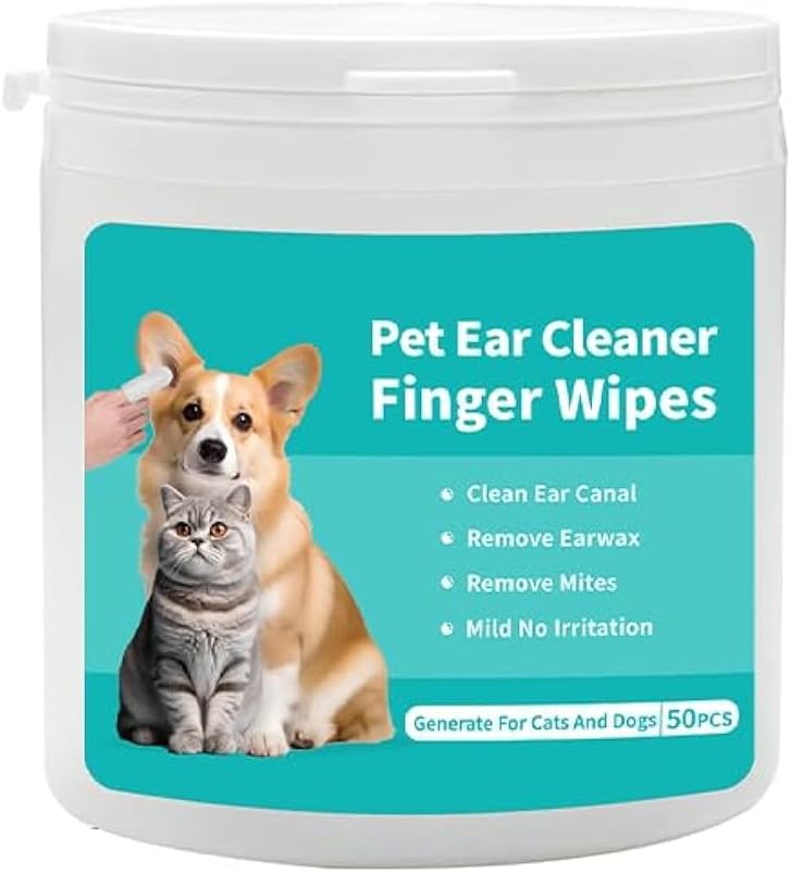 Mumoo Bear Dog Ear Cleaner Finger Wipes for Dogs and Cats 50 Pcs, Disposable Dog Teeth Wipes Pet Grooming Kit Care Gentally Remove Odors Reduce Dirt Wax Build Up Stop Smelly Itchy Easy to Use