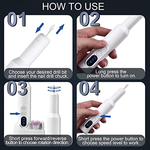 [Upgrade]Cordless Electric Nail Drill, Portable Professional Rechargeable Nail File Machine with Nail Drill Bits, Sanding Bands for Acrylic Gel Nails, Manicure Pedicure Polishing (1)