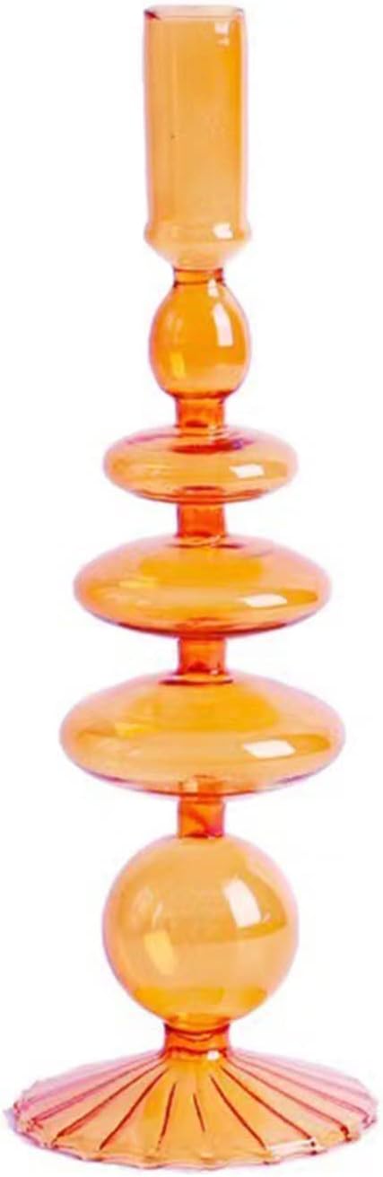 LKPOMI Glass Candlestick Holders - Colorful Glass Taper Candle Stand - Modern Elegant Candle Sticks - Pink