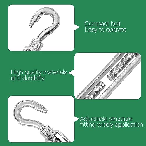 THE WHITE SHOP 6PCS M10 hooks, 304 stainless steel turnbuckles Wire rope tension heavy duty turnbuckles for cable guardrail wire rope Hardware components