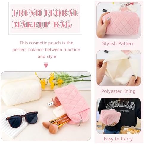 ZLFSRQ 3Pcs Checkered Makeup Bag for Women Large Cosmetic Bag Set Travel Toiletry Bag Makeup Pouch Bag for Purse Pink Zipper Storage Bag Organizer Cute Small Aesthetic Girls Car Essentials Bag