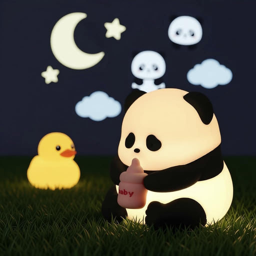 Cute Panda Night Light for Kids Soft Silicone LED Lamp, 3-Level Dimmable, 7-Color Modes, Touch Control, USB Rechargeable with Timer, Kawaii Bedside Light for Nursery, Toddler Room & Birthday Gifts - Cute Panda
