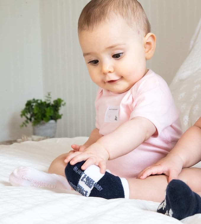 Burt's Bees Baby Unisex Baby, 6-pack Ankle Socks With Non-slip Grips, Made With Organic Cotton