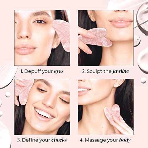 PLANTIFIQUE Gua Sha Rose Quartz Tool for Face Anti Aging Massage Tool - GuaSha Tool - Facial Skin Care Products - Massager for Your Skincare Routine