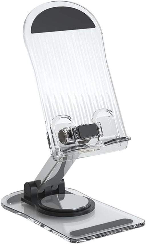 Foldable Mobile Phone Holder Desktop Tablet Stand Work area All-inclusive Convenient Rotatable Metal Holder for iPhone, iPad Arouse, Nintendo Switch, Cell and up to 13", Transperent