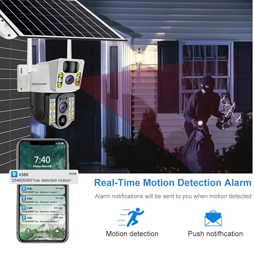 DOCKCASE 4.0MP 4G Sim Card Solar Camera PTZ 360°View Solar Powered Outdoor Security Camera with Dual Lens Night Vision, AI Human Detection, Two Way Audio, IP66 Works with Apps
