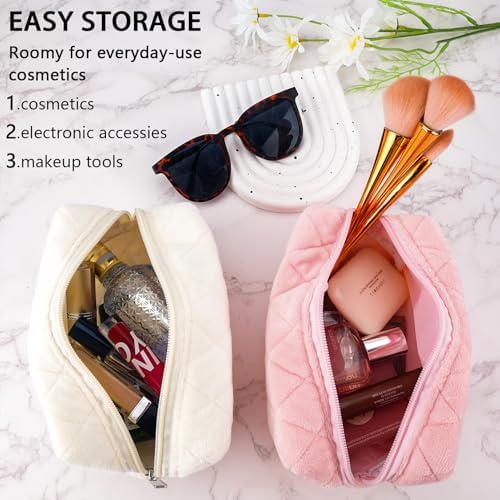 ZLFSRQ 3Pcs Checkered Makeup Bag for Women Large Cosmetic Bag Set Travel Toiletry Bag Makeup Pouch Bag for Purse Pink Zipper Storage Bag Organizer Cute Small Aesthetic Girls Car Essentials Bag