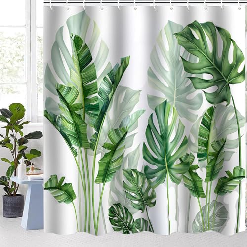 CyanCloud Shower Curtain Plant Leaf Shower Curtains for Bathroom 180 * 180CM Machine Washable Waterproof Fabric Curtain for Home Laundry Room Hotel Decor, Bathroom Curtains with 12 Hooks