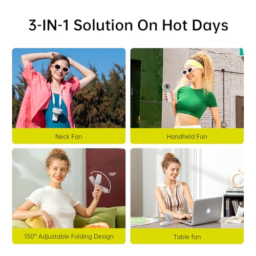 JISULIFE Handheld Fan Life7,2024 Powerful Portable Fan with LED Display,3600mAh,150°Folded,5 Speeds,Lanyard[13Hrs Max Cooling]3-IN-1 Hand/Desk/Neck Fan,Summer Essentials for Travel,Concert,Lash(Grey)