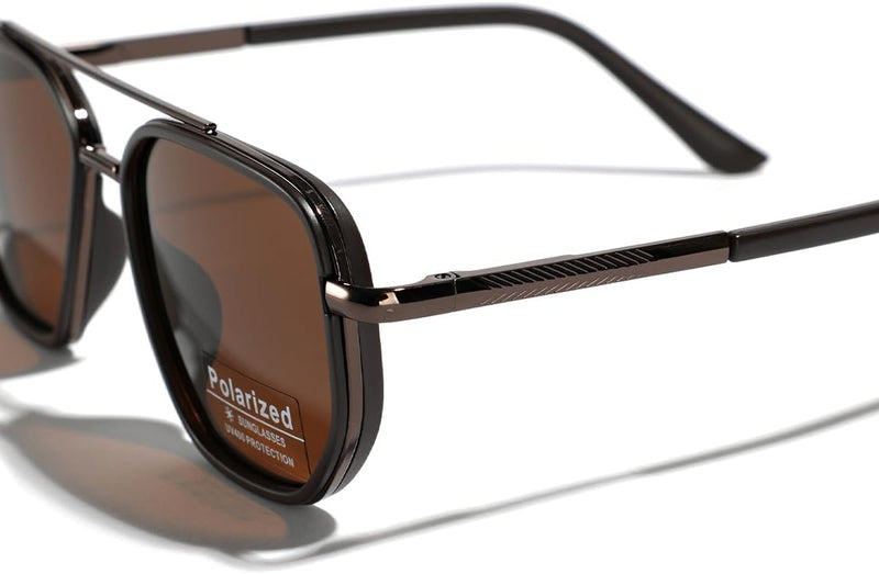 LIGOES TR90 Polarised Sunglasses Retro Square Flattop Sunglasses Double Bridge Full Frame UV400 Lens Glasses