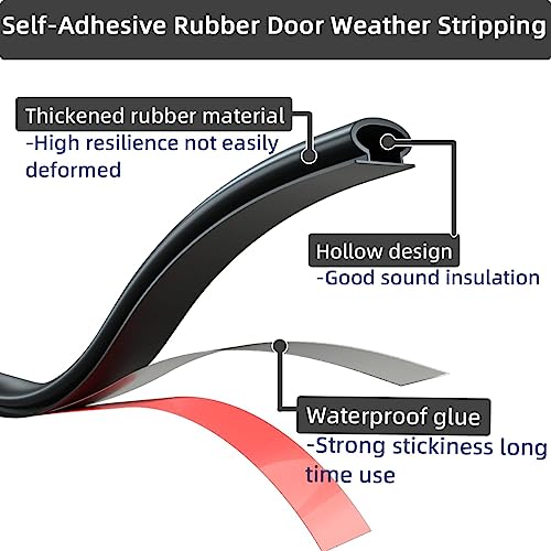 Beynant 19.7Feet Door Weather Stripping Door Seal Strip,Self-Adhesive Rubber Door Insulation Weather Strip for Window and Door Soundproofing D Shape,Weatherstripping for Door Frame Gap Blocker(Black)