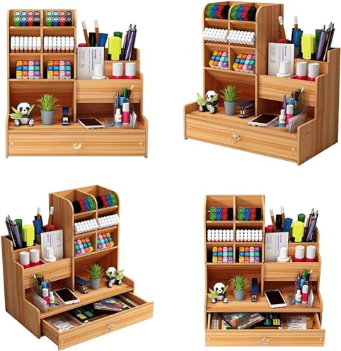 Excefore Desk Organizers Office Storage Supplies, Pen Holder Accessories for Pencil Marker - Wooden Desktop Stationary Organization for Office Decor - Art Supply Desk Caddy for Classroom School Home