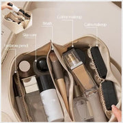 Necomi® Large-Capacity Travel Cosmetic Bag | Leather Makeup Bag | Waterproof Portable Cosmetic Bag | Multifunctional Storage Makeup Bag | Travel Cosmetic Bag (Brown)