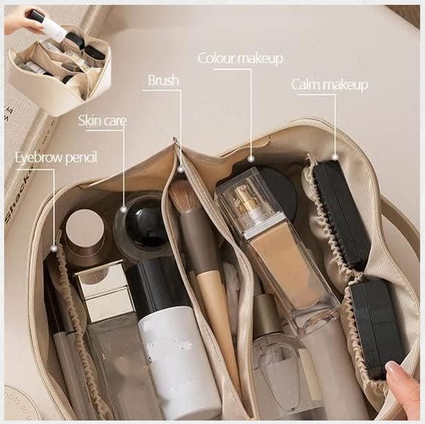 Necomi® Large-Capacity Travel Cosmetic Bag | Leather Makeup Bag | Waterproof Portable Cosmetic Bag | Multifunctional Storage Makeup Bag | Travel Cosmetic Bag (Brown)